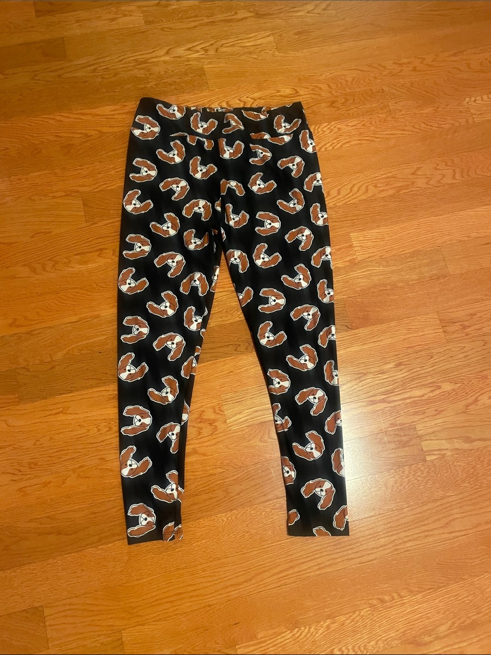 LuLaRoe Black Leggings with Brown & White Dog Print‎